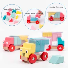 Bambini giocattoli per camion in legno Montessori Spazio educativo Pensiero logico Training Truck Charing Game Giocattoli per bambini per bambini