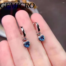 Orecchini a pennello Gemicro 925 Sterling Silver Natural London Blue Topaz Hoop Earrings for Women Anniversary Fine Jewelry Girl
