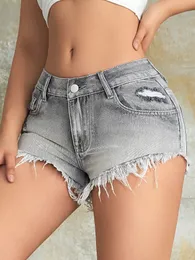 Mode kvinnor mini korta jeans sexiga babes rave sned ficka rippade råa denim shorts låg midja mager shorts mujer 240410