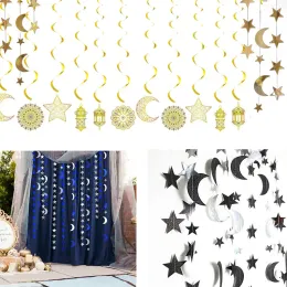 Eid Mubarak Spiral Banner Islamic Muslim Gold Swirl Eid Pendant Bunting Hajj Mubarak Festival Party Ramadan Home Decorations