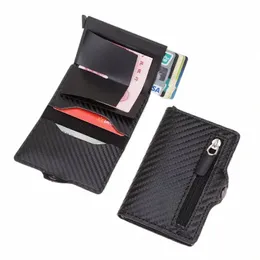 CARB FIBER RFID Barrier Protecti för mäns ID-kort Kreditkort Plånbok Dxtäckare Mynt Small Leather Metal Ultra-Thin Plånbok H8PU#