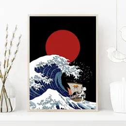 Retro Japanese Ukiyoe Poster Kanagawa Wave One Piece Pirates Sign Koi Cat Samurai Canvas Painting Art Prints Home Wall Decor