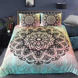 Mandala Flower Duvet Capa Conjunto de estilo boêmio de flores coloridas tampa de quadro King Size para meninos meninas de cama de poliéster