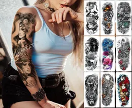 Tatuagem de manga de braço grande Midnight Leopard Beauty Girl Girl à prova d'água Tattoo Tattoo Moonlight Rose Full Skull Tatoo Mulheres T205567957