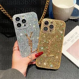 Luxury Glitter -telefonfodral för iPhone 15 Pro Max I 14 12 11 14PROMAX 13 14Pro Fashion Designer Bling Sparkling Rhinestone 3D Crystal Pocket Case Shell Shell