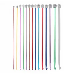 1 st 14 Storlek 2,5mm-11mm Tunisian Afghan Crochet Hooks Long Sweater Scarf Needle Multicolor Aluminium Sticking Weaving Tool