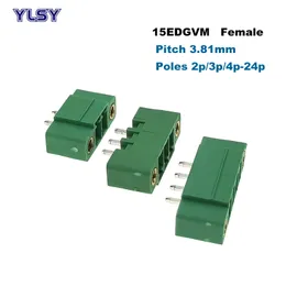5sts pluggbara PCB -skruvterminal blockhöjd 3,81 mm kvinnlig kontakt 15edgvc/rc/vm/rm morsettiera 2/3/4/5/6/7/8/9/10p föddare