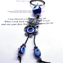 Lucky Owl Evil Blue Eye Keyring عيون تركية شرابة السلسلة الرئيسية اليونانية للرجال نساء تميمة المجوهرات هدية Llavero Ojo Turco KXH777S0