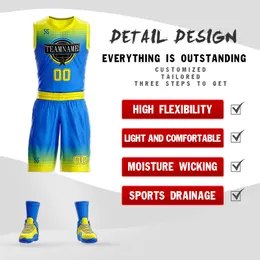 Maglia da basket personalizzata con pantaloncini nomi di stampa nomi di basket traspirante sport sulla spiaggia per fan