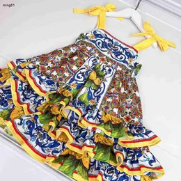 23SS Designer Brand Halter Dress Bow Binding Kids Dress Print Dresss Neri Pure Cotton kjolar Girls Dresses Kids kjol Babykläder A1 1A