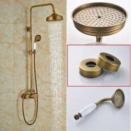 Brass Antique Rainfall Shower Set Faucet Single Handle Outdoor Shower Mixer Tap Brass Rainfall Shower Mixer with Handshower