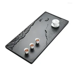 Tea Trays Desk Stone Valet Tray Chinese Luxury Vintage Pu Erh Water Absorbed Bandeja Rectangular Office Accessories