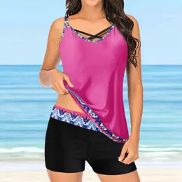 Tankini de maiô feminino Split Swimswea tankini dividido grande impressão de biquíni de praia Conjunto de roupas de banho em cores sólidas