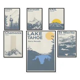 Minimal Lake Tahoe, Vail, Zermatt, St. Moritz, Minimal Chamonix travel poster, ski print, gift for ski lovers