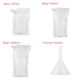 Food Grade Material Spout Pouch Travel Container Juice Stockpile Stand-up Wine Milk Coffee Liquid Flask Storage Bag With Funnel