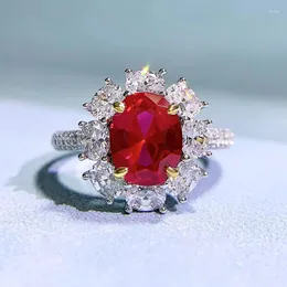 Anelli a grappolo 925 argento 2 Ruby Red Sunflower Diamond Ring S925 Wholesale for Women