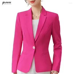 Women's Suits NAVIU Blazer Women Long Sleeve Jackets Femme Solid Pink Single Button Coat Slim Fit Business Office Lady Female Work Tops