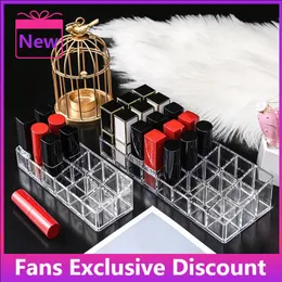Hot Sale Transparent 12 rutnät Akryl Makeup Organisator Lipstickhållare Display Rack Case Make Up Organizer Tool