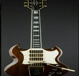 Anpassad butik 1968 Walnut Brown Double Cutaway SG Electric Guitar Long Version Maestro Vibrola Tremolo Bridge Whammy Bar Gold Har7067372