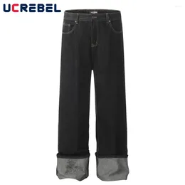 Men's Jeans Washed Wide Leg Spliced Mens Top Stitch High Street Straight Loose Denim Pants Men Trousers