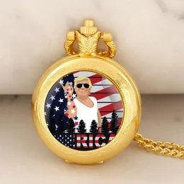 Pocket Uhren lustige coole Trump Glass Dome Gold Quarz Watch Frauen Männer Halskette einzigartige Anhänger Uhr Schmuck Geschenkzubehör