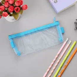 1 Piece Lytwtw's Creative Mesh Transparent Cute Square/Oval Portable Pen Pencil Pouch Bag School Office Supplies Stationery Case