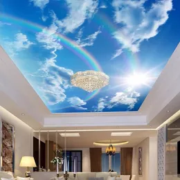Släpp anpassade 3D -tapeter väggmålningar blå himmel vita moln regnbåge po väggmålning inre tak dekorativ vägg papper1155g