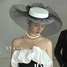 Chapéu de casamento de malha larga em estilo francês para mulheres brancas cetim liso fedora bap flor bowknot noiva
