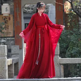 Original Hanfu Women's Ancient Costume Red Elegant Paiugine eleganti luccicante in tessuto a 2 strati Fairy Chinese Dance Prom da ballo in stile cinese