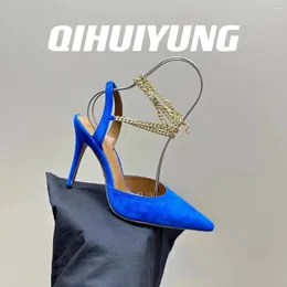 Sandały 2024 qihuiing ręcznie robione dzieciak zamszowy kostka spiczasta śródstopia na wysokim obcasie impretos sztylets kobieta plus rozmiar zapatos de mujer