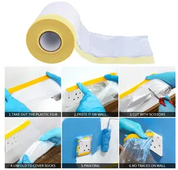 20m 110/55 cm Portable Folded Overpray Protective Sheet Oil Målning Maskering Film Damm Cover Plastic Film Barrier Paint Block