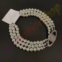 Colares de Saturno Pérola Pérola Diamante Tennis Colar Woman Woman prateada Correntes triplas de estilo da moda vintage Desigenr Jóias