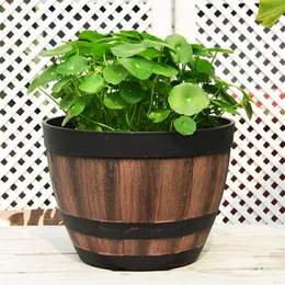 Resin Whiskey Barrel Flower Pot Round Planter Indoor Outdoor Garden Yard Patio Flower Pots Green Planting Pot Flowerpot VC