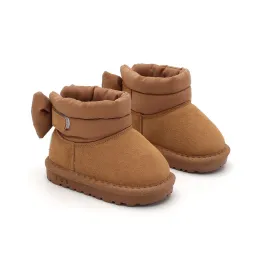 أحذية Dimi 2023 شتاء Baby Boots Girl Toddler Shoes Suede Leather Leather Nonslip Bow Plush Warm Child Boots