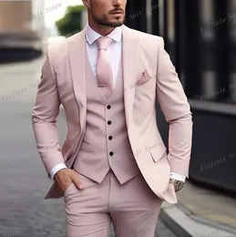 Pink Groom Groomsman Männer Anzug Hochzeitsfeier formelle Anlässe Business männlicher Tuxedo 3 -teilige Set Jacke Weste Hosen 240407