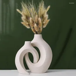 Vases Nordic Ceramic Vase 2pcs Creative White Unglazed Handicraft Flower Exquisite And Durable Home Hydroponic Decor