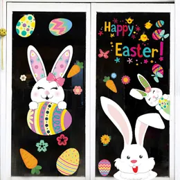 Happy Easter Window Stickers Rabbit Easter Eggs Morot Chick Glass Sticker påskfestvägg klistermärke Easter Dekorationer för hemmet