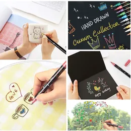 Haile 24 Renkler Kalıcı Metalik İşaretler Boyalar Kalemler Çift Ucu Yazma Tebrik Kartı Sanat Markners Okul DIY kırtasiye malzemeleri