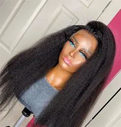 26 tum 180densitet Natural Long Natural Hairline Kinky Straight Glueless Part Lace Front Wig For Women With Baby Hair Comfort7159616436612