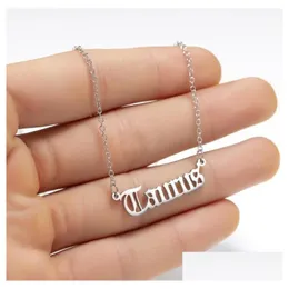 Pendant Necklaces Horoscope Sign Necklace Constellation Stainless Steel Zodiac Letter Taurus Aquarius Scorpio Gemini Sagittarius Fashi Dh7Lr