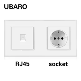 Ubaro 172*86mm Eu Glass Plane Socket مع RJ45/RJ11/TV/USB 5V 2A PLUT PLUT Home Electrical Outlet AC110-250V 16A