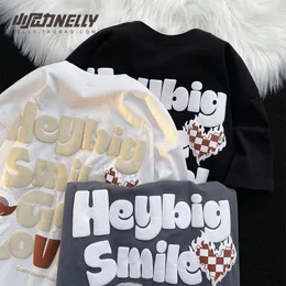 Men's T Shirts INS Xiaonili Homemade American Retro Foam Letter Print Country Trendy Minority All-Match Vintage Couple