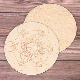 Natural Chakra Flower of life Natural Symbol Wood Round Edge Circles Carved Coaster For Stone Crystal Set Home Kitchen DIY Decor