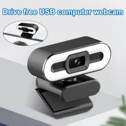 Webbkameror Ultraclear 1080p/2K PC Webkamera USB -dator Web Camera Ring Fyll ljus med mikrofon för Live Video Conference Laptop Webcam