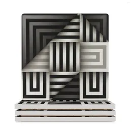 Tavol tabellini piegati in bianco e nero forme geometriche dipinto omar rayo opera art line di sottobicchieri in ceramica (quadrato) set carino