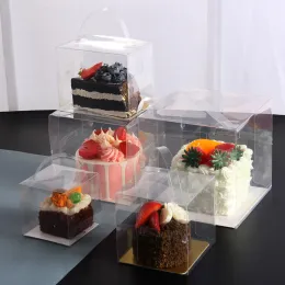 5pcs Pet Clear Cake Box شفاف التعبئة والتغليف مربع صندوق كعكة الخبز صندوق كب كيك بلاستيكي شفاف لحفل الزواج