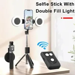 Monopods trådlöst Bluetooth selfie pinne led pinne utdragbar handhållen monopod live stativ för iPhone Android svart rosa ljus stick