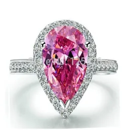 Choucong abbagliante taglio a pera rosa 5A Zircon Stone 925 Anello nuziale di fidanzamento in argento sterling SZ 5-11 Gift2018