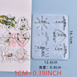 6 in 1エポキシ樹脂型クリスマスツリースノーフレークエルクラブキーチェーンペンダントシリコン型樹脂クリスマス装飾