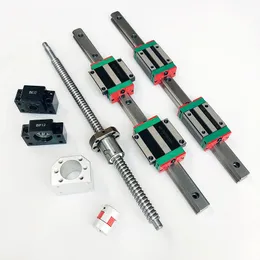 2 SET HGR20 HGR15 LINEAR GUIDE RAIL + 4PCS HGH20CA HGW20CA HGH15CA + 1 SFU1605 SFU1610 BALL SCREW + BF12/BK12 + COUPLING